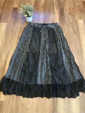 Young Threads Embroidered Maxi Skirt with Bead & Patchwork Detail